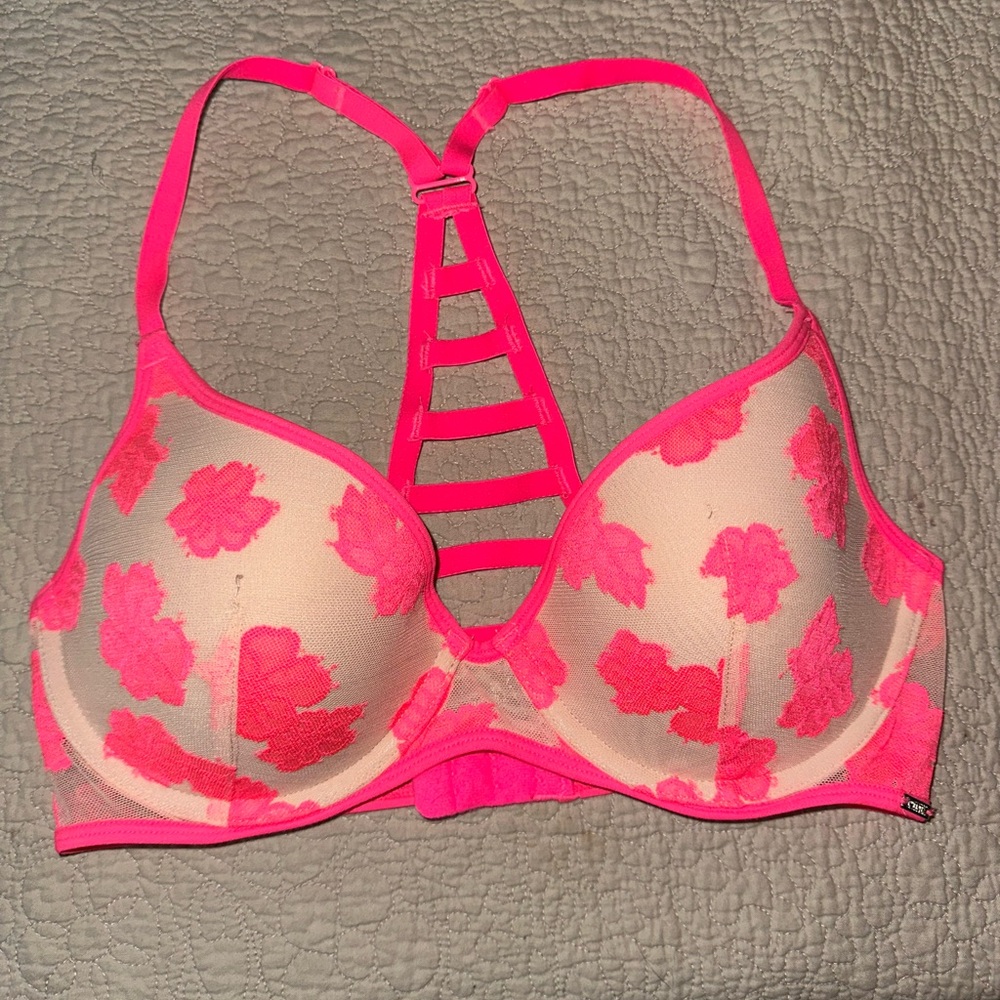 Victoria's Secret PINK Lightly Lined Racer Back Floral Bra EUC 32D